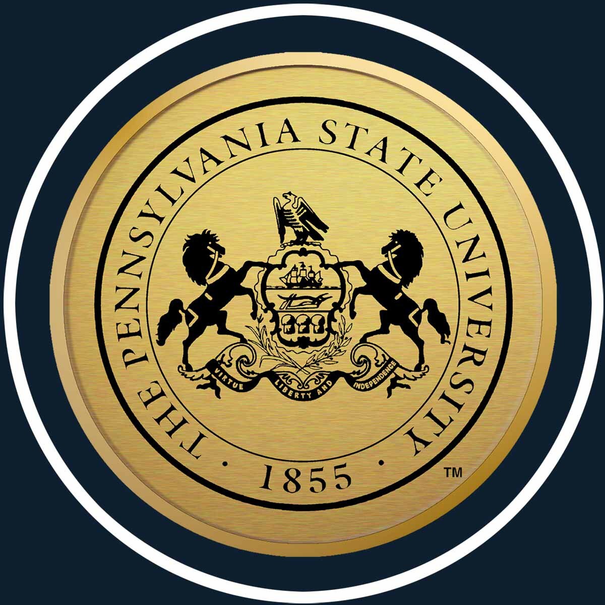 close up of gold engraved seal of The Pennsylvania State University